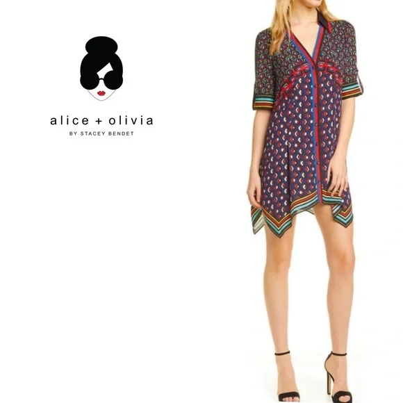 🔸SOLD🔸 NWOT Alice + Olivia ‘Conner’ handkerchief shirt dress sz M - Picture 2 of 13